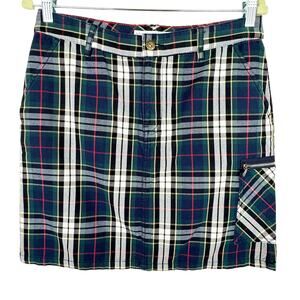 Vtg Tommy Hilfiger Jeans Navy Blue 100% Cotton Plaid Y2K Mini Utility Skirt Sz 6
